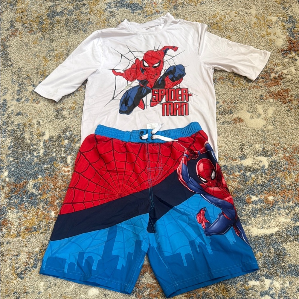 Spider-Man Rash Guard and Swim Shorts Set (Size 10/12) by Marvel